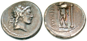 "L. Marcius Censorinus. 82 B.C. AR denarius (17.9 mm, 4.01 g, 1 h). Rome mint. Laureate head of Apollo right / L·CENSOR, satyr Marsyas standing left, ...