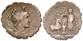"A. Postumius A.f. SP.n. Albinus. 81 B.C. AR denarius (19.5 mm, 3.38 g, 1 h). "Denarius Serratus". 81 B.C. anipigraphic, Draped bust of Diana right, b...