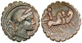 "C. Naevius Balbus. 79 B.C. AR denarius (19.4 mm, 3.77 g, 6 h). "Denarius Serratus". Struck 79 B.C. anepigraphic, Diademed head of Venus right; SC beh...