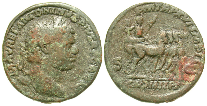 "Caracalla. A.D. 198-217. AE sestertius (30.3 mm, 10.66 g, 1 h). Rome mint, Stru...