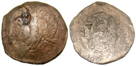 "Alexius I Comnenus. 1081-1118. BI aspron trachy (24.1 mm, 4.15 g, 6 h). Constantinople mint, 1092/3-1118. IC-XC, Christ enthroned facing, wearing num...
