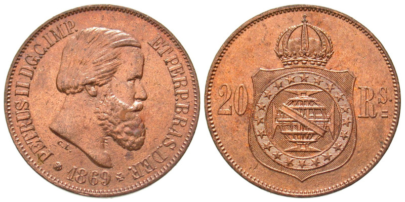 "Brazil. 20 reis. 1869. KM 474. UNC. "