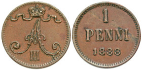 "Russia, Finland. Alexander III. 1881-1894. 1 penni. 1888. Bitkin 253. AU. "