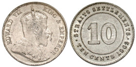 "Straits Settlements. AR 10 Cents. 1927. AU/UNC. "
