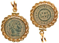 "Coin Jewelry. Handmade 12K gold pendant, Roman Imperial. Constantine I "The Great". A handmade 12K gold fitted pendant, looped for suspension, housin...