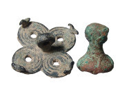 "A lot of 2 Bactrian bronze stamp seals, ca. 3rd - early 2nd Millennium B.C. , the larger comprised of four concentric circles with central handle and...