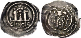 Austrian States Carinthia Friesach AR Pfennig 1183 - 1200 (ND)
CNA Ca 9; Silver 1.06 g.; Adalbert III of Bohemia (1183-1200); Obv: ERIACENSIS. Bishop...