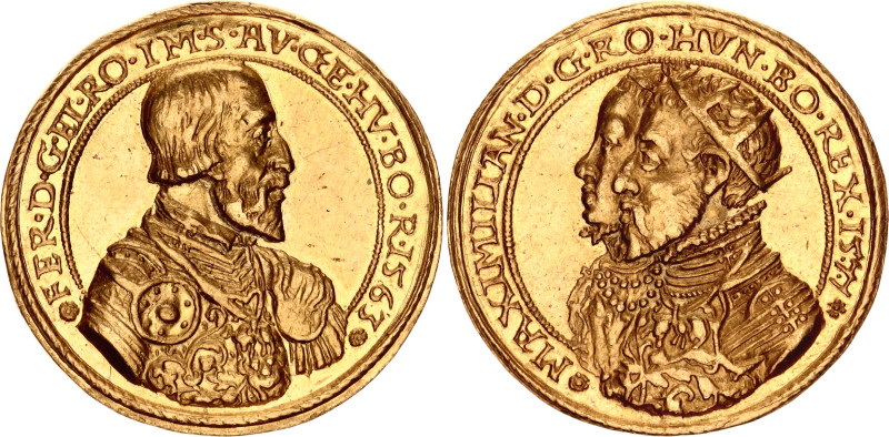 Austria Gold Medal of 8 Dukat 1577 (ND) R Restrike
Obv: Portrait of Maximillian...