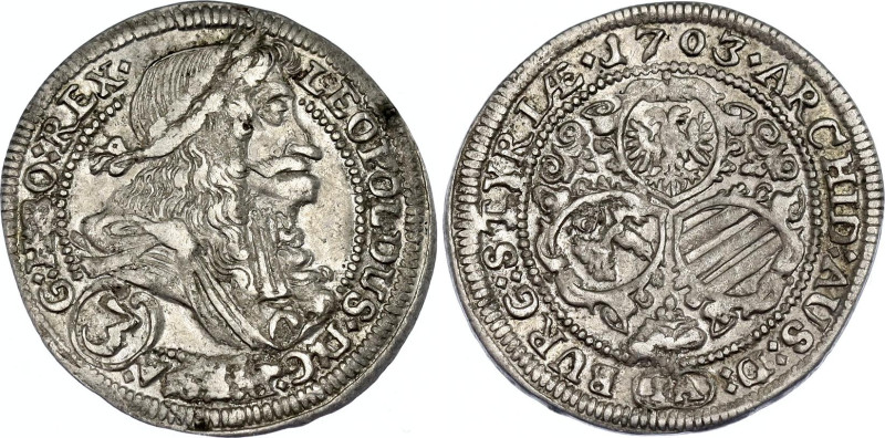 Austria 3 Kreuzer 1703 IA
KM# 1115, N# 26235; Silver; Leopold I; Graz Mint; VF-...