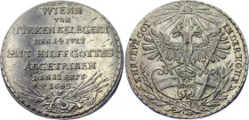 Austria Silver Medal On the Second Turkish Siege of Vienna 1683
Hirsch# 20; Silver 5.01 g., 28 mm.; Obv: EHR SEYE GOT - IN DER HÖHE Crowned double-he...