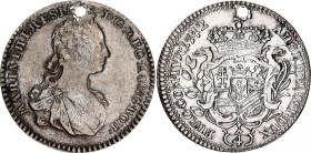 Austria 1/4 Taler 1742
KM# 1695, Her# 744, N# 60330; Type 1; Silver; Maria Theresia; Hall Mint; VF-XF Holed
