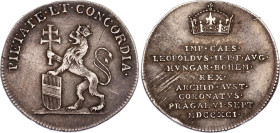 Austria Silver Coronation Medal 1791
Silver 2.27 g., 21 mm.; Leopold II; Coronation of Bohemian King in Prague; UNC, toned