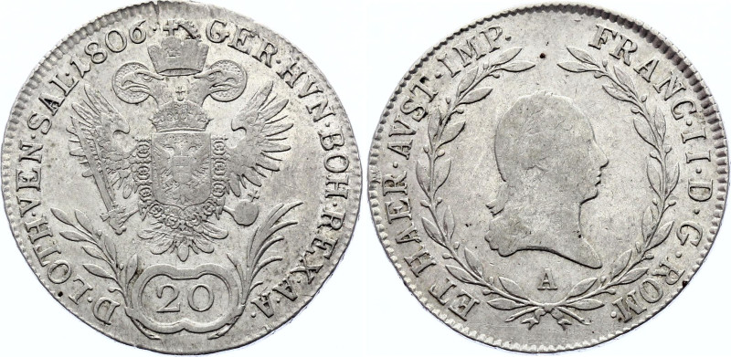 Austria 20 Kreuzer 1806 A
KM# 2140; Silver; Franz II
