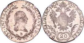 Austria 20 Kreuzer 1808 B NGC AU 58
KM# 2141, N# 18835; Silver; Franz I