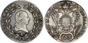 Austria 20 Kreuzer 1814 B
KM# 2142, Adamo# C31, N# 33676; Silver; Franz I; Kremnitz Mint; AUNC Toned