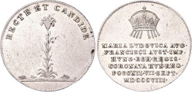 Austria Silver Coronation Medal 1808
Silver 2.17 g., 20 mm.; Maria Ludovica; Obv: MARIA.LVDOVICA AVG. FRANCISCI AVST.IMP. HVNG.BOH.REGIS. CORONATA HV...