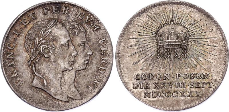 Austria Silver Coronation Medal 1830
Silver 3.28 g., 20 mm; Obv: FRANC . I . ET...