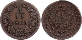 Austria 5/10 Kreuzer 1859 E
KM# 2182, N# 19281; Copper; Franz Joseph I; XF