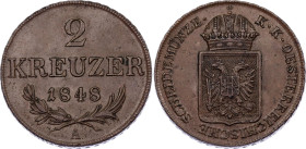 Austria 2 Kreuzer 1848 A
KM# 2188, N# 22368; Copper; Franz Joseph I; AUNC