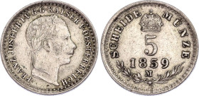 Austria 5 Kreuzer 1859 M
KM# 2197, N# 19930; Billon; Franz Joseph I; XF