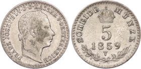 Austria 5 Kreuzer 1859 V
KM# 2197, N# 19930; Billon; Franz Joseph I; XF