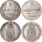 Austria 2 x 6 Kreuzer 1848 - 1849 A
KM# 2199, 2200; Silver; Franz Joseph I