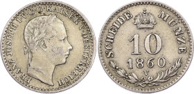 Austria 10 Kreuzer 1860 V
KM# 2204, N# 24933; Silver; Franz Joseph I; XF+