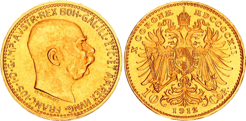 Austria 10 Corona 1912 MDCCCCXII
KM# 2816, N# 20870; Gold (.900) 3.39 g.; Franz...