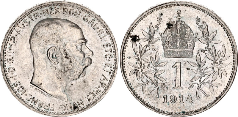 Austria 1 Corona 1914
KM# 2820, Schön# 19, N# 7003; Silver; Franz Joseph I; AUN...