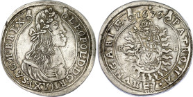 Hungary 15 Krajczar 1676 KB
KM# 175, ÉH# 1060, H# 1425, N# 189281; Silver; Leopold I; Kremnitz Mint; VF