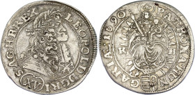 Hungary 15 Krajczar 1690 KB
KM# 208, ÉH# 1062, H# 1427, N# 189281; Silver; Leopold I; Kremnitz Mint; VF