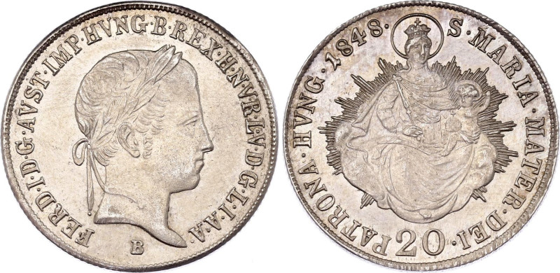 Hungary 20 Krajczar 1848 B
KM# 432, N# 28029; Silver; Ferdinand V; War of Indep...