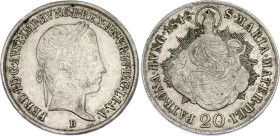 Hungary 20 Krajczar 1848 B
KM# 432, ÉH# 1428, H# 2092, N# 18828; Silver; Ferdinand V; Kremnitz Mint; XF