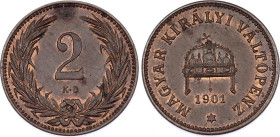 Hungary 2 Filler 1901 KB
KM# 481, N# 4679; Franz Joseph I; UNC, mint luster remains