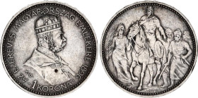 Hungary 1 Korona 1896 KB
KM# 487, N# 15758; Silver; Magyar Millennium; AUNC, origimal toning