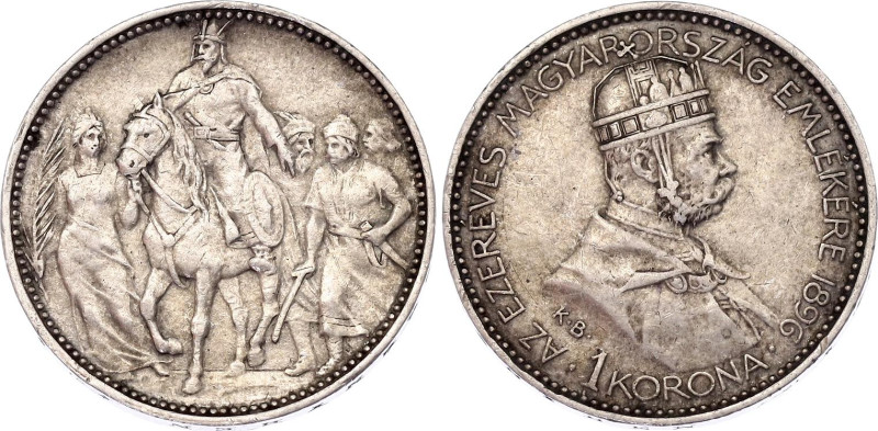 Hungary 1 Korona 1896 KB
KM# 487, N# 15758; Silver; Magyar Millennium; Franz Jo...