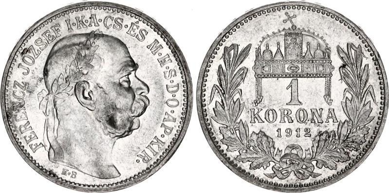 Hungary 1 Korona 1912 KB
KM# 492, N# 12865; Silver; Franz Joseph I; AUNC, luste...