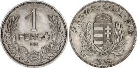 Hungary 1 Pengo 1939 BP
KM# 510, N# 7920; Silver; Nicolas Horthy; UNC