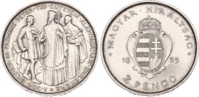 Hungary 2 Pengo 1935 BP
KM# 513, N# 18476; Silver; Miklós Horthy; 300th Anniversary of the Founding of Pazmany University; UNC with minor hairlines