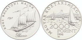 Hungary 2000 Forint 1998 BP
KM# 731; Obv: Sailboats on Lake Balaton // Rev: The “Phoenix”; Mintage 5,000; Silver; UNC