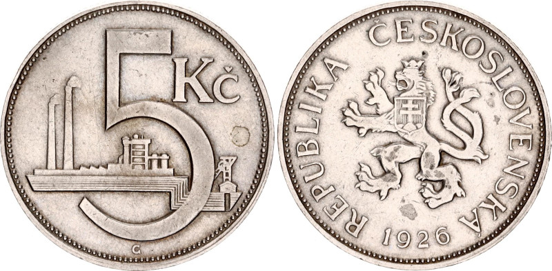 Czechoslovakia 5 Korun 1926
KM# 10, Schön# 8, N# 1226; Copper-nickel; Kremnitz ...