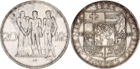 Czechoslovakia 20 Korun 1934
KM# 17, Schön# 11, N# 12629; Silver; Kremnitz Mint; AUNC