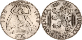 Czechoslovakia 100 Korun 1948
KM# 27, Schön# 34, N# 12650; Silver; 30th Anniversary of Independence; AUNC