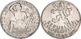 Czechoslovakia 100 Korun 1949
KM# 29, Schön# 35, N# 12651; Silver; 700th Anniversary of Jihlava Mining Privileges; UNC