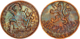 Czechoslovakia 100 Korun 1949
KM# 29, N# 12651; Silver; 700th Anniversary of Jihlava Mining Privileges; XF/AUNC with amazing toning