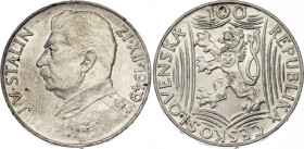 Czechoslovakia 100 Korun 1949
KM# 30, Schön# 37, N# 17467; Silver; 70th Birthday of Josef V. Stalin; AUNC