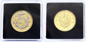 Czechoslovakia 5 Korun 1973
KM# 60, N# 2013; Copper-Nickel; Original Czechoslovak circulation coin, Gold and Rhodium plated; Only 5000 pcs issued by ...