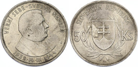 Slovakia 50 Korun 1944
KM# 10, Schön# 10, N# 6088; Silver; 5th Anniversary of the Slovak Republic; XF