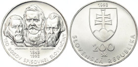Slovakia 200 Korun 1993
KM# 19, N# 24207; Silver; 150 Years Slovak Language; UNC