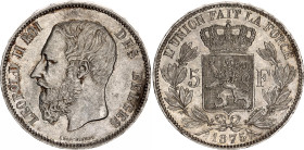 Belgium 5 Francs 1875
KM# 24, N# 276; Silver; Leopold II; AUNC